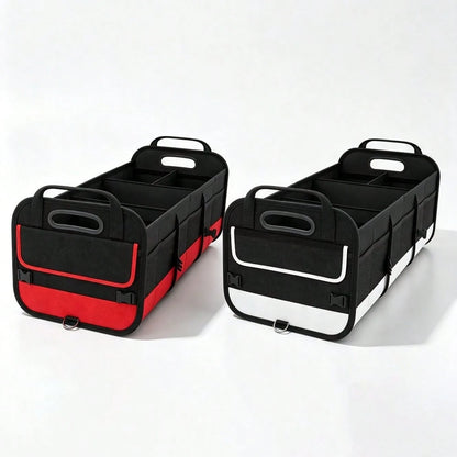 Black And Red Car Trunk Organizer, Heavy-Duty Foldable 95-Liter Capacity, Car Trunk Storage Bag With 4 Compartments And Adjustable Shoulder Straps, Perfect For Travel, Camping, Shopping, And Is Ideal