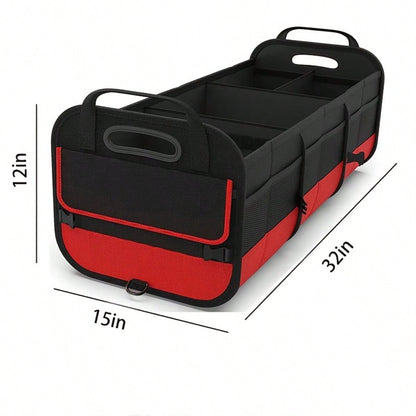 Black And Red Car Trunk Organizer, Heavy-Duty Foldable 95-Liter Capacity, Car Trunk Storage Bag With 4 Compartments And Adjustable Shoulder Straps, Perfect For Travel, Camping, Shopping, And Is Ideal
