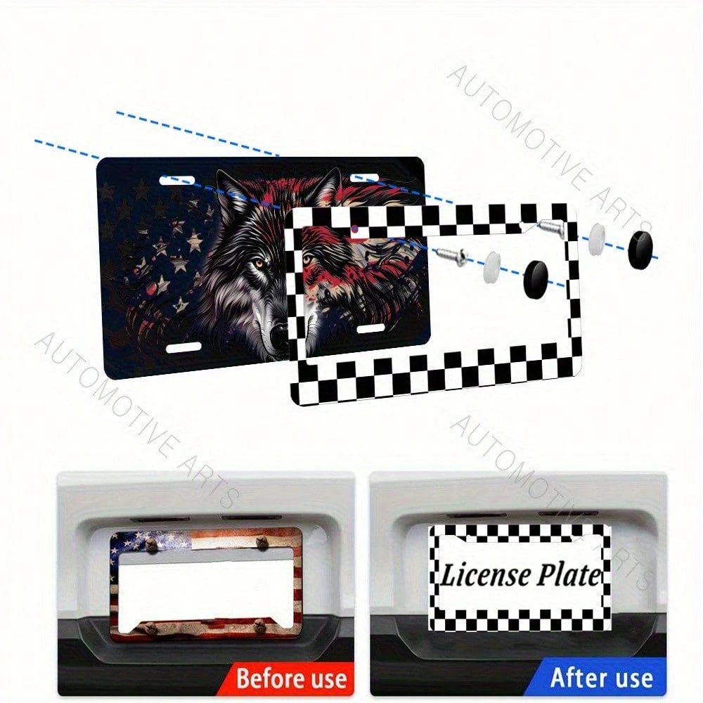 Black And White Checkered License Plate Frame- Sturdy Aluminum Car License Plate Holder With 2 Mounting Holes, Perfect For American Cars, Easy To Install And Stylish Design