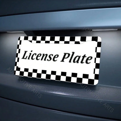 Black And White Checkered License Plate Frame- Sturdy Aluminum Car License Plate Holder With 2 Mounting Holes, Perfect For American Cars, Easy To Install And Stylish Design