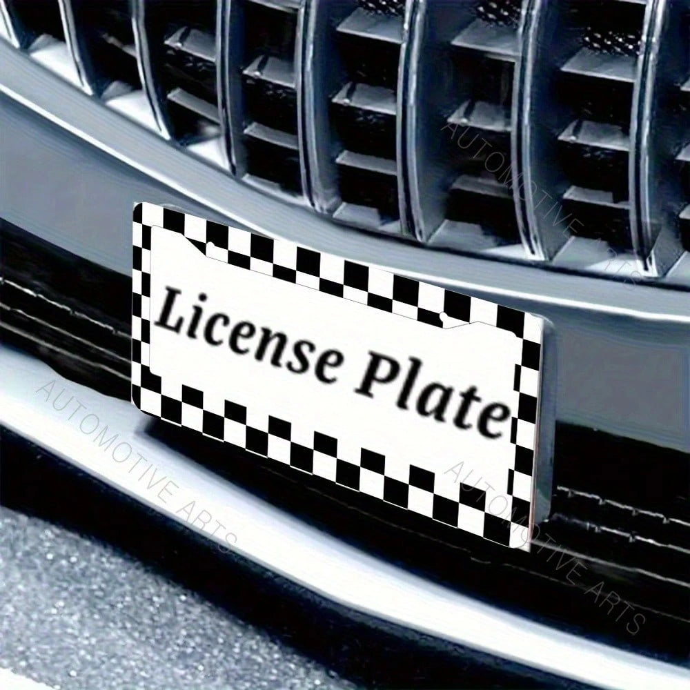 Black And White Checkered License Plate Frame- Sturdy Aluminum Car License Plate Holder With 2 Mounting Holes, Perfect For American Cars, Easy To Install And Stylish Design