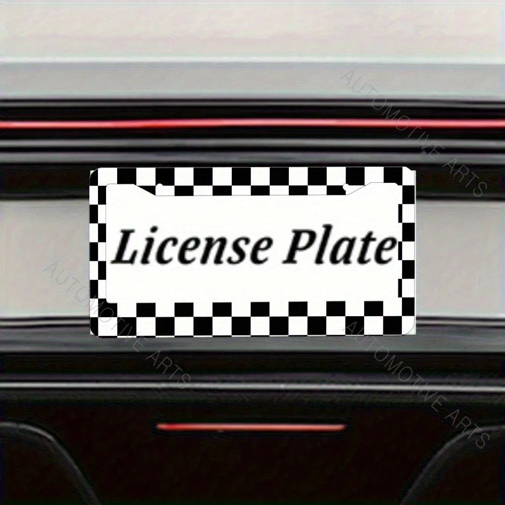 Black And White Checkered License Plate Frame- Sturdy Aluminum Car License Plate Holder With 2 Mounting Holes, Perfect For American Cars, Easy To Install And Stylish Design