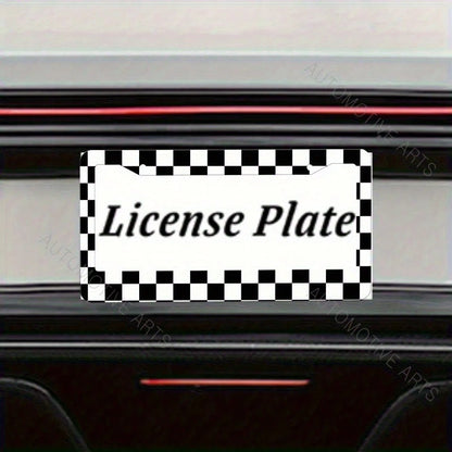 Black And White Checkered License Plate Frame- Sturdy Aluminum Car License Plate Holder With 2 Mounting Holes, Perfect For American Cars, Easy To Install And Stylish Design