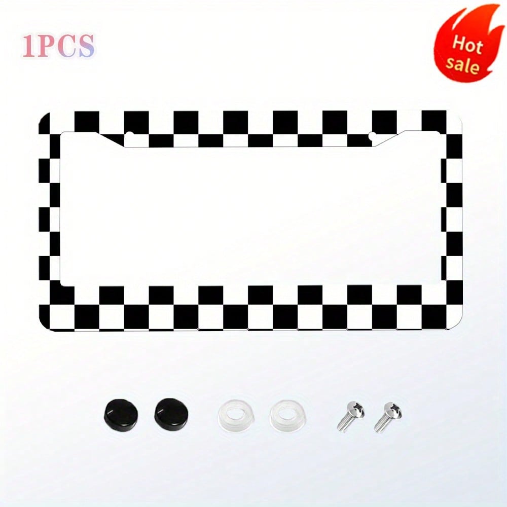 Black And White Checkered License Plate Frame- Sturdy Aluminum Car License Plate Holder With 2 Mounting Holes, Perfect For American Cars, Easy To Install And Stylish Design