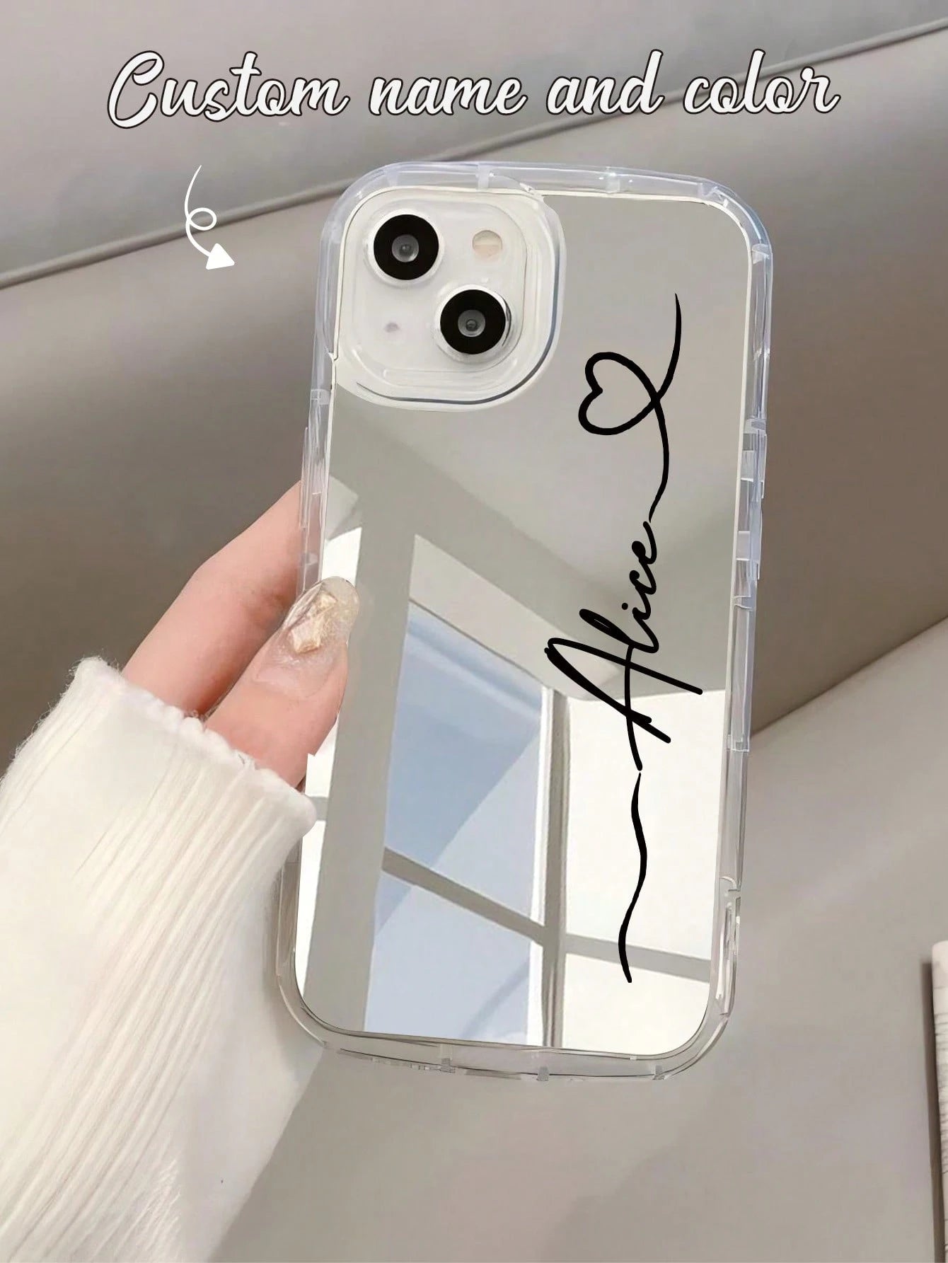 Black Heart Customized Matte Black Shockproof Phone Case Silver Handwritten Signature Anti-Drop Personalized Name Cover Compatible With 11 12 13 14 15 16 Pro Max Boyfriend Girlfriend Couple Anniversar