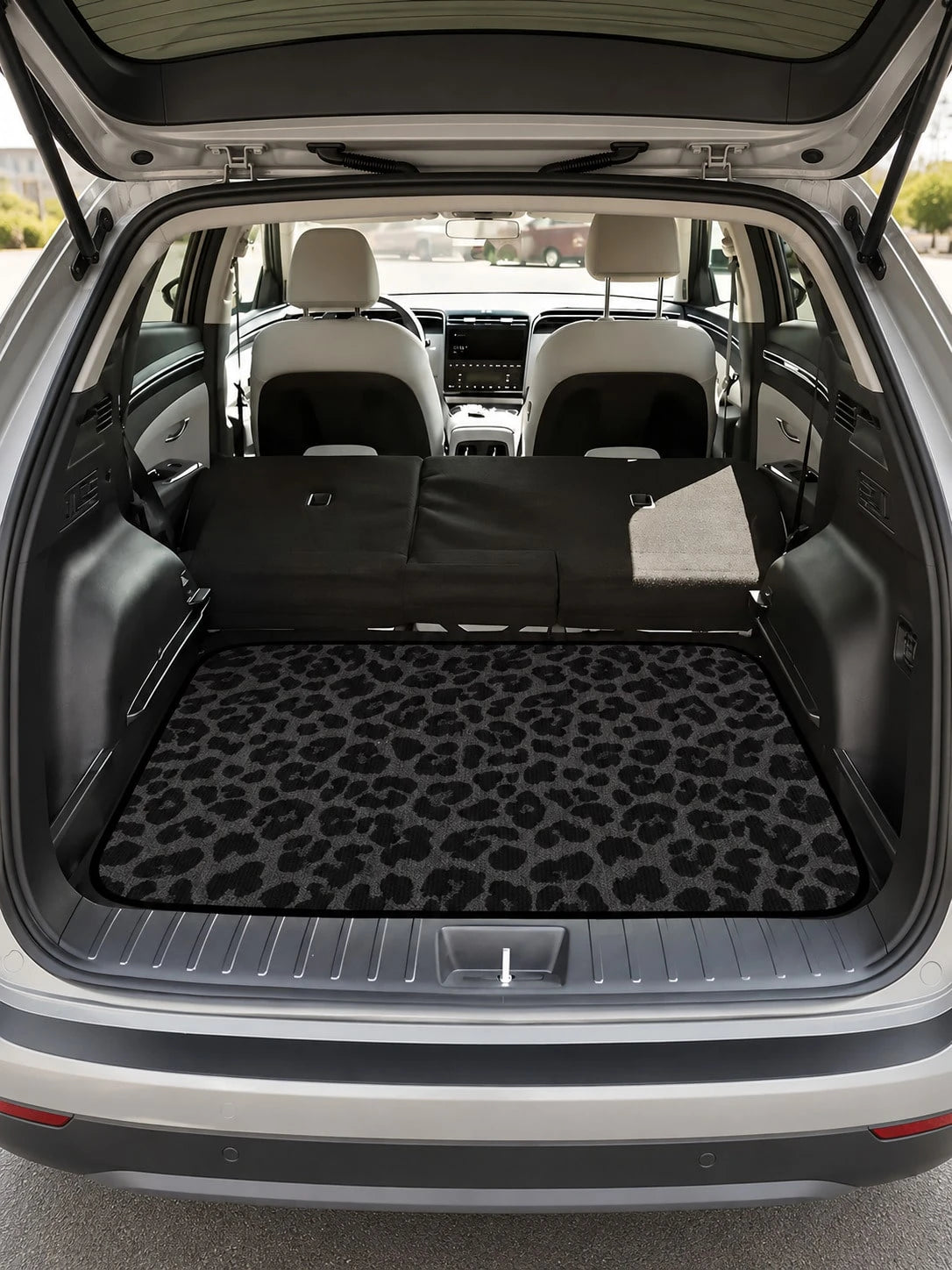 Black Leopard Print Car Trunk Mat, Non-Slip Polyester Cargo Liner, Universal Wear-Resistant Cargo Pad,Easy-Clean Stain Resistant Rear Trunk Protector, Stylish Auto Interior Accessory For All Vehicles