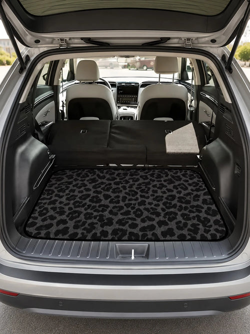 Black Leopard Print Car Trunk Mat, Non-Slip Polyester Cargo Liner, Universal Wear-Resistant Cargo Pad,Easy-Clean Stain Resistant Rear Trunk Protector, Stylish Auto Interior Accessory For All Vehicles