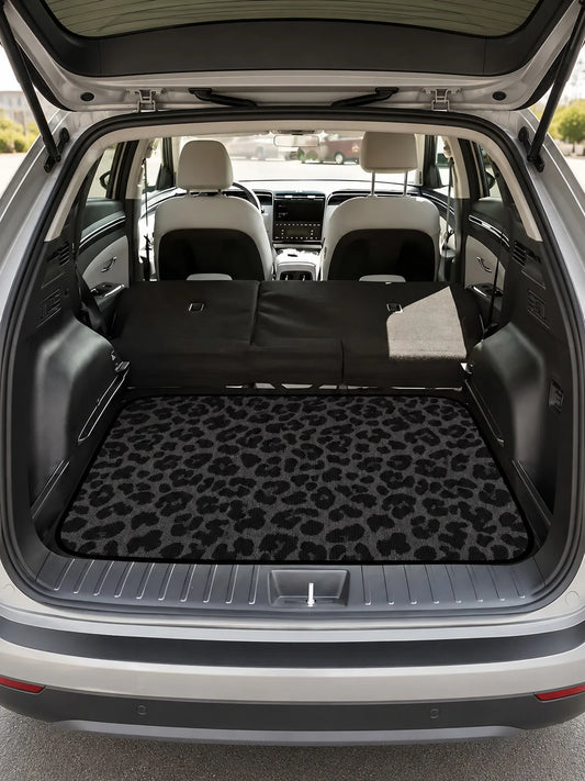 Black Leopard Print Car Trunk Mat, Non-Slip Polyester Cargo Liner, Universal Wear-Resistant Cargo Pad,Easy-Clean Stain Resistant Rear Trunk Protector, Stylish Auto Interior Accessory For All Vehicles