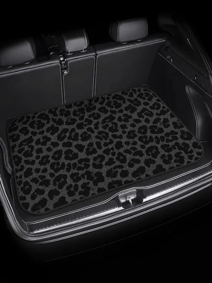 Black Leopard Print Car Trunk Mat, Non-Slip Polyester Cargo Liner, Universal Wear-Resistant Cargo Pad,Easy-Clean Stain Resistant Rear Trunk Protector, Stylish Auto Interior Accessory For All Vehicles