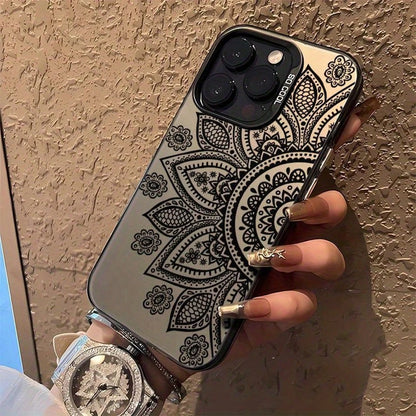 Black Mandala Pattern Phone Case, Suitable For Multiple Apple Models (Including 16, 15, 14, 13, 12, 11, X, XS, XR, XS Max And 7, 8 Pro Max Series), Shock-Resistant, Dirt-Resistant, Fashionable Design
