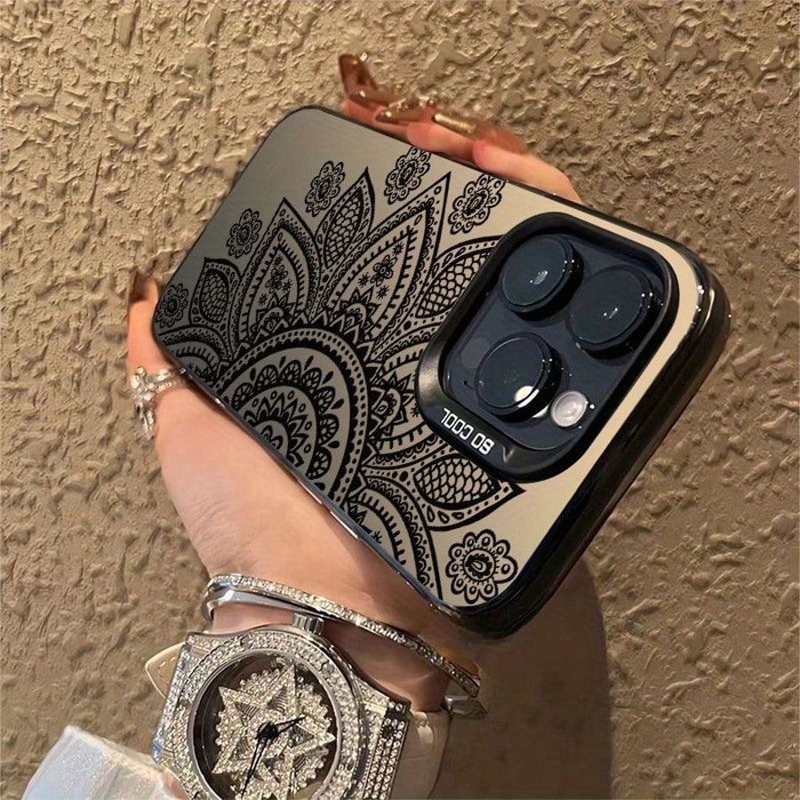 Black Mandala Pattern Phone Case, Suitable For Multiple Apple Models (Including 16, 15, 14, 13, 12, 11, X, XS, XR, XS Max And 7, 8 Pro Max Series), Shock-Resistant, Dirt-Resistant, Fashionable Design