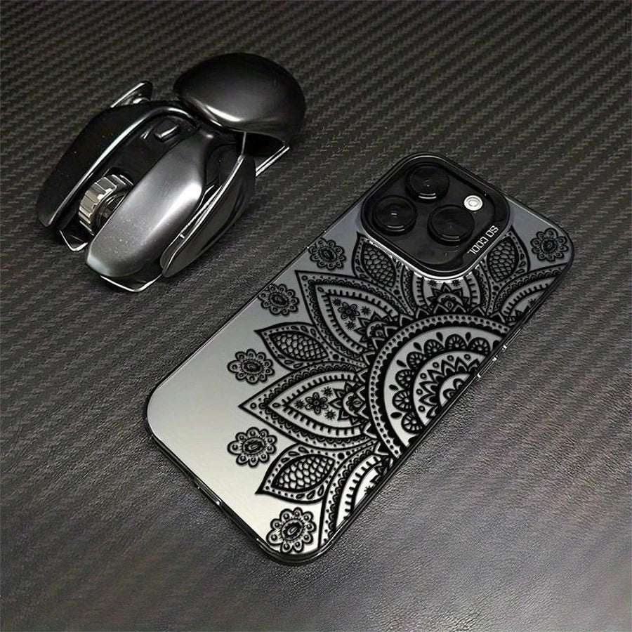 Black Mandala Pattern Phone Case, Suitable For Multiple Apple Models (Including 16, 15, 14, 13, 12, 11, X, XS, XR, XS Max And 7, 8 Pro Max Series), Shock-Resistant, Dirt-Resistant, Fashionable Design