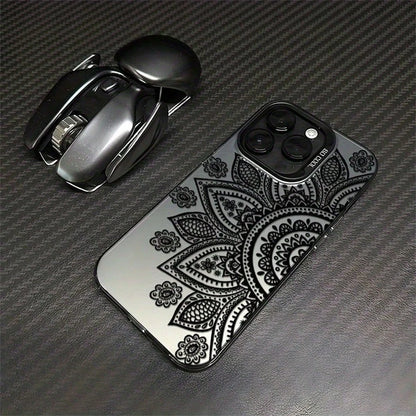Black Mandala Pattern Phone Case, Suitable For Multiple Apple Models (Including 16, 15, 14, 13, 12, 11, X, XS, XR, XS Max And 7, 8 Pro Max Series), Shock-Resistant, Dirt-Resistant, Fashionable Design