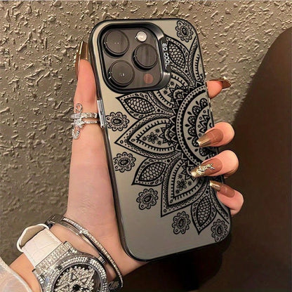 Black Mandala Pattern Phone Case, Suitable For Multiple Apple Models (Including 16, 15, 14, 13, 12, 11, X, XS, XR, XS Max And 7, 8 Pro Max Series), Shock-Resistant, Dirt-Resistant, Fashionable Design