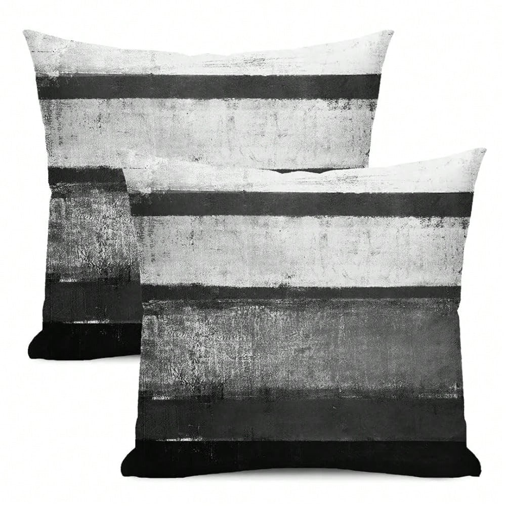 Black Pillow Covers 18x18 Set Of 2 Black Grey Striped Decorative Throw Pillow Cotton Square Modern Abstract Art Painting Cushion Cover Decor For Home Couch Sofa Bedroom