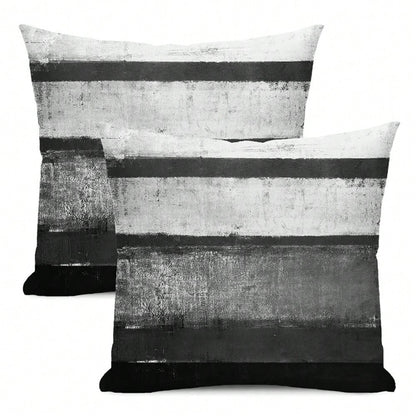 Black Pillow Covers 18x18 Set Of 2 Black Grey Striped Decorative Throw Pillow Cotton Square Modern Abstract Art Painting Cushion Cover Decor For Home Couch Sofa Bedroom