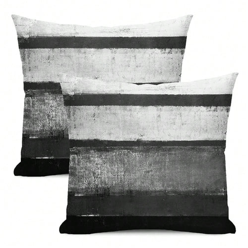 Black Pillow Covers 18x18 Set Of 2 Black Grey Striped Decorative Throw Pillow Cotton Square Modern Abstract Art Painting Cushion Cover Decor For Home Couch Sofa Bedroom