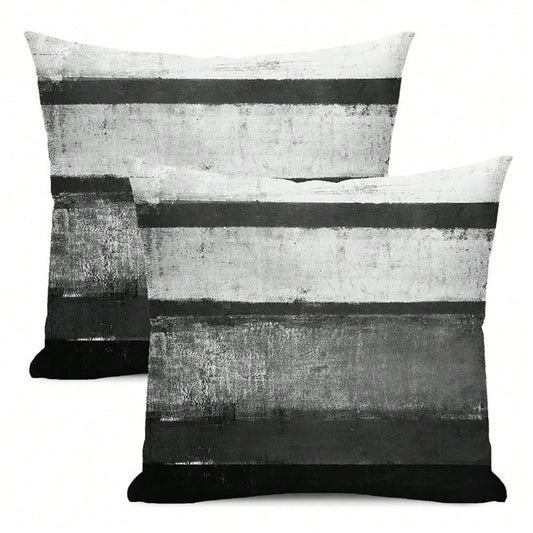 Black Pillow Covers 18x18 Set Of 2 Black Grey Striped Decorative Throw Pillow Cotton Square Modern Abstract Art Painting Cushion Cover Decor For Home Couch Sofa Bedroom