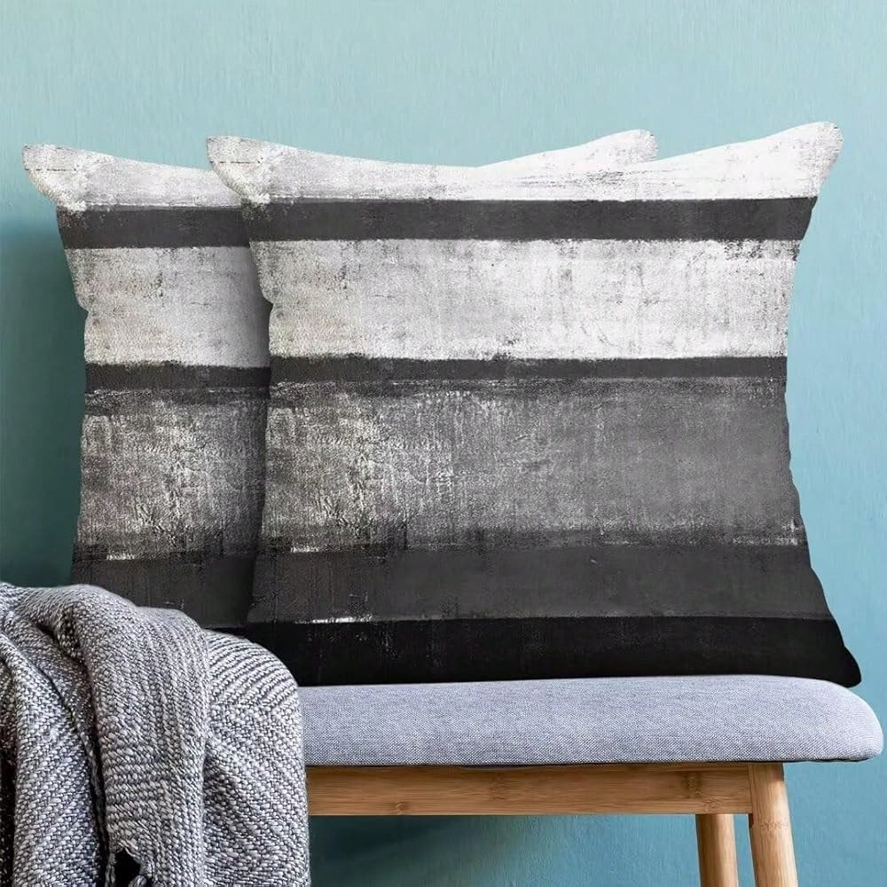 Black Pillow Covers 18x18 Set Of 2 Black Grey Striped Decorative Throw Pillow Cotton Square Modern Abstract Art Painting Cushion Cover Decor For Home Couch Sofa Bedroom
