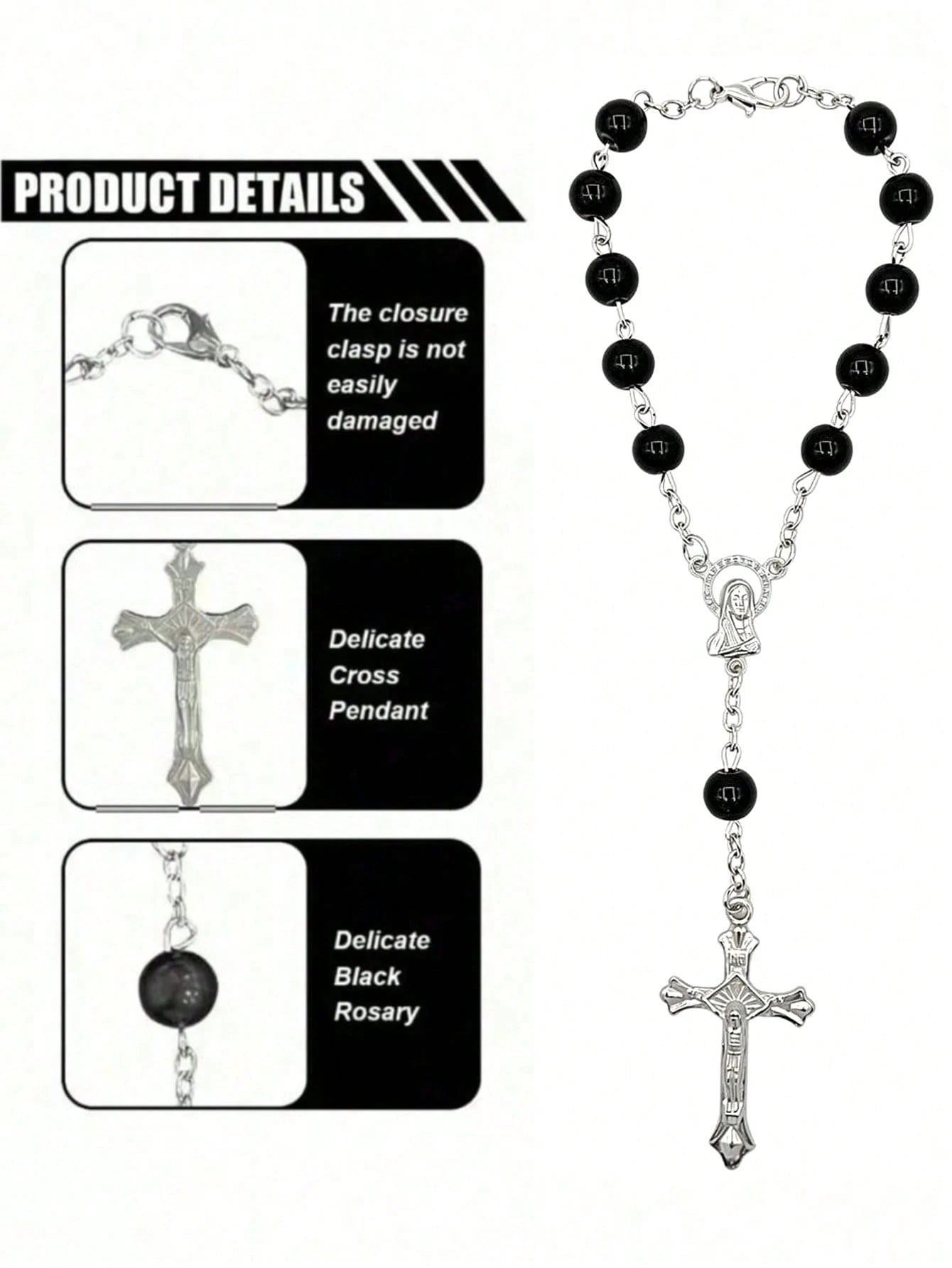 Black Rose Cross Rearview Mirror Hanging Ornament- Exquisite Beaded Decoration Car Interior Decor- Prayer Travel Pendant Unisex- Perfect Gift For Him/Her