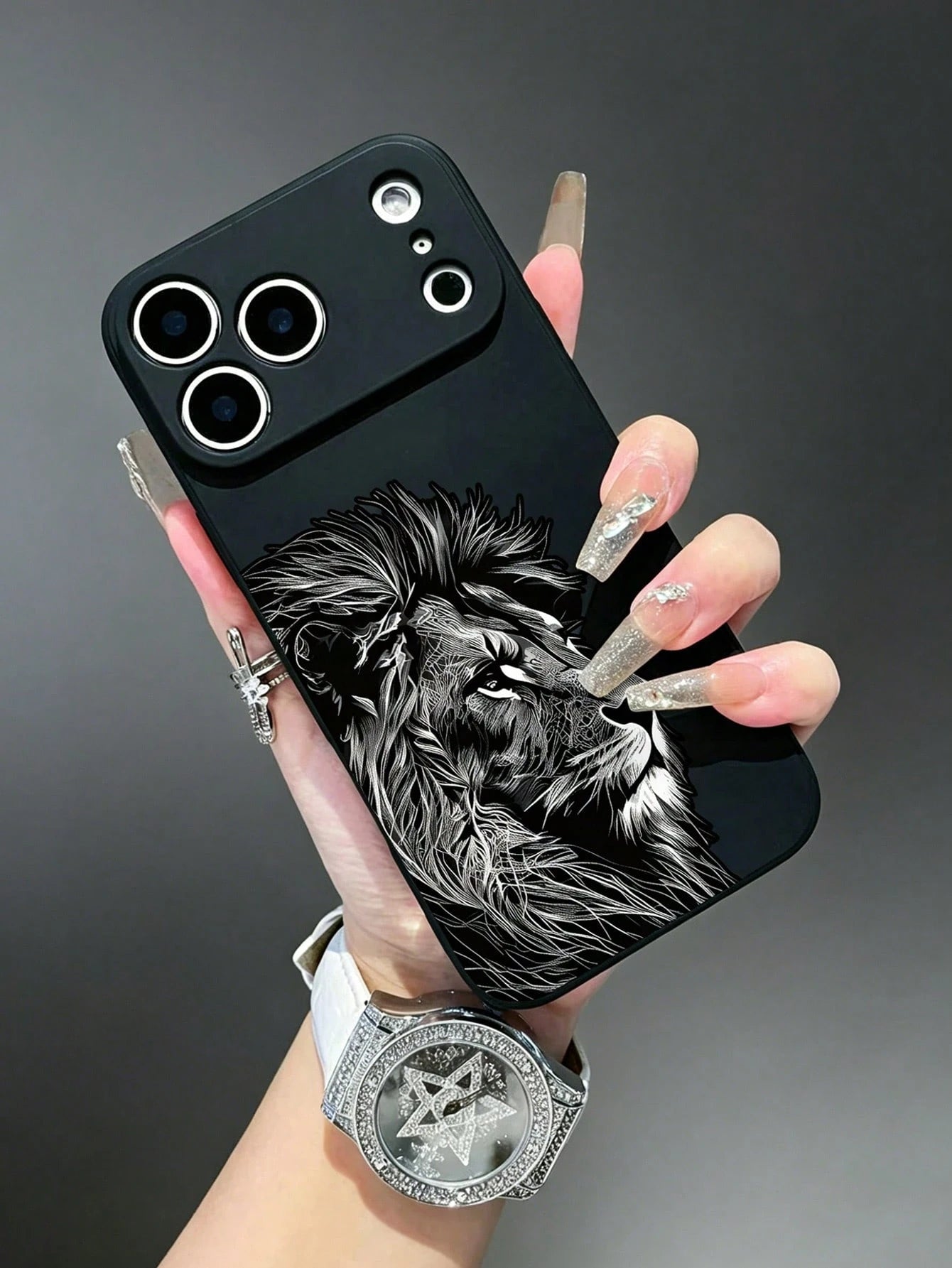 Black Sketch Lion Head Print Phone Case, Compatible With 11/12/13/14/15/16/17 Pro Max/Plus/Air/Pro, Minimalist Matte Anti-Drop Soft Shell, Wildlife Art Design, Perfect Gift For Men, Women And Animal L