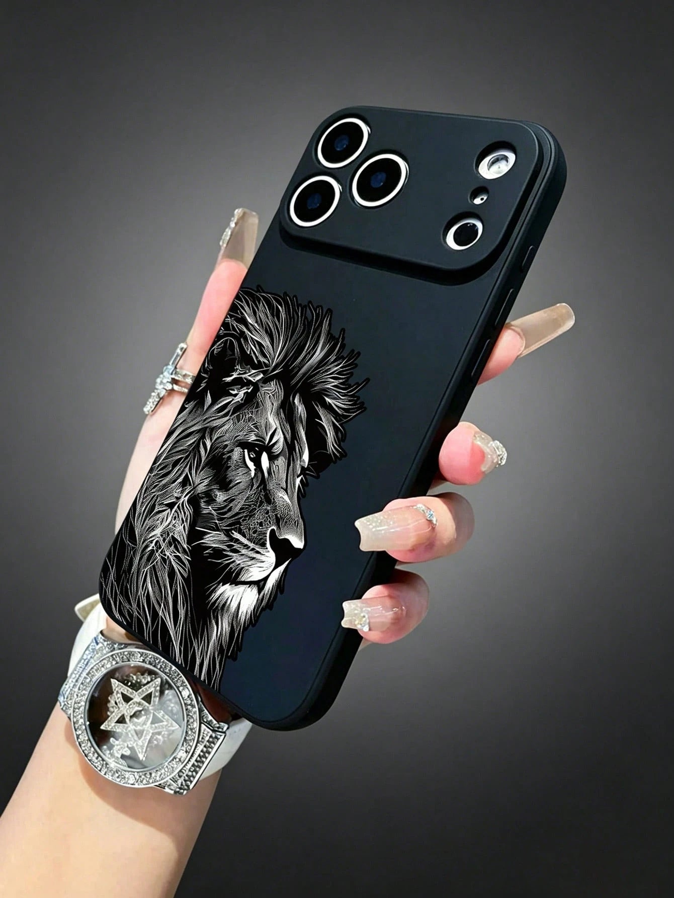 Black Sketch Lion Head Print Phone Case, Compatible With 11/12/13/14/15/16/17 Pro Max/Plus/Air/Pro, Minimalist Matte Anti-Drop Soft Shell, Wildlife Art Design, Perfect Gift For Men, Women And Animal L