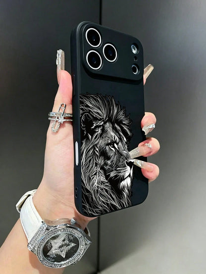Black Sketch Lion Head Print Phone Case, Compatible With 11/12/13/14/15/16/17 Pro Max/Plus/Air/Pro, Minimalist Matte Anti-Drop Soft Shell, Wildlife Art Design, Perfect Gift For Men, Women And Animal L