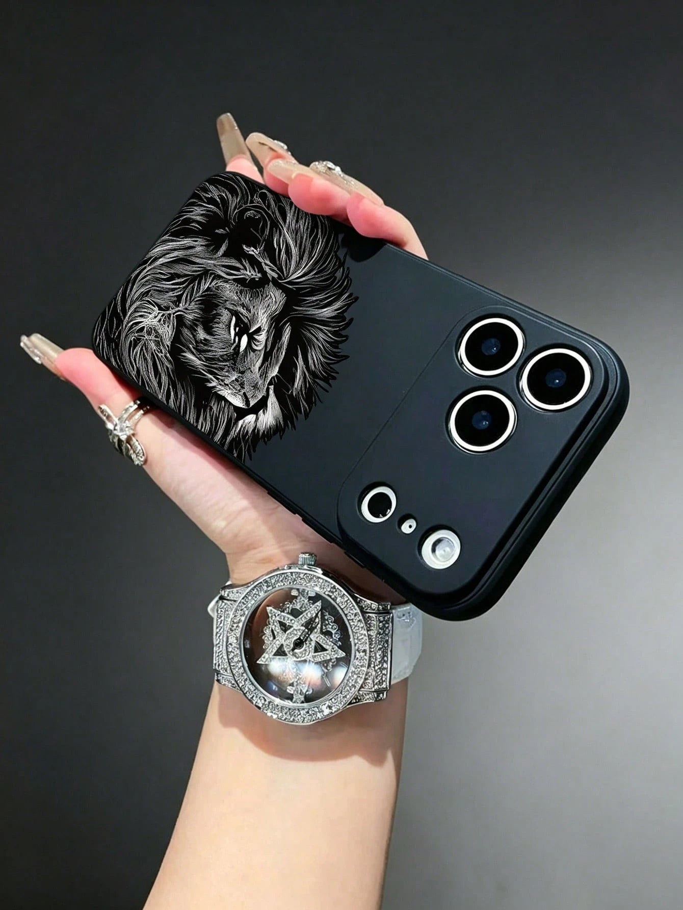 Black Sketch Lion Head Print Phone Case, Compatible With 11/12/13/14/15/16/17 Pro Max/Plus/Air/Pro, Minimalist Matte Anti-Drop Soft Shell, Wildlife Art Design, Perfect Gift For Men, Women And Animal L