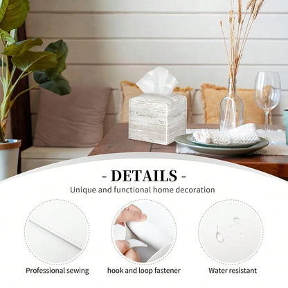 Bless You Tissue Box Cover Square, Wooden Board Texture Tissue Box Holder Waterproof Leather Facial Paper Organizer Dispenser For Bathr