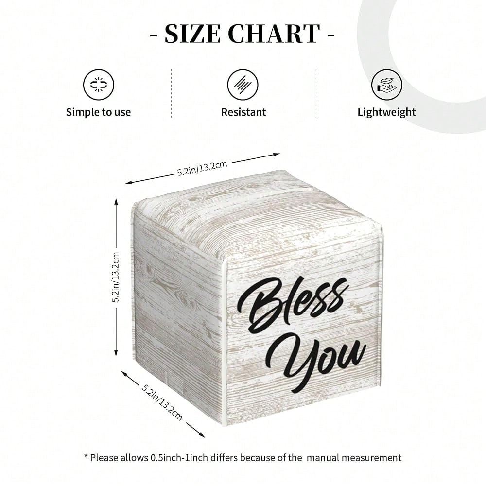 Bless You Tissue Box Cover Square, Wooden Board Texture Tissue Box Holder Waterproof Leather Facial Paper Organizer Dispenser For Bathr
