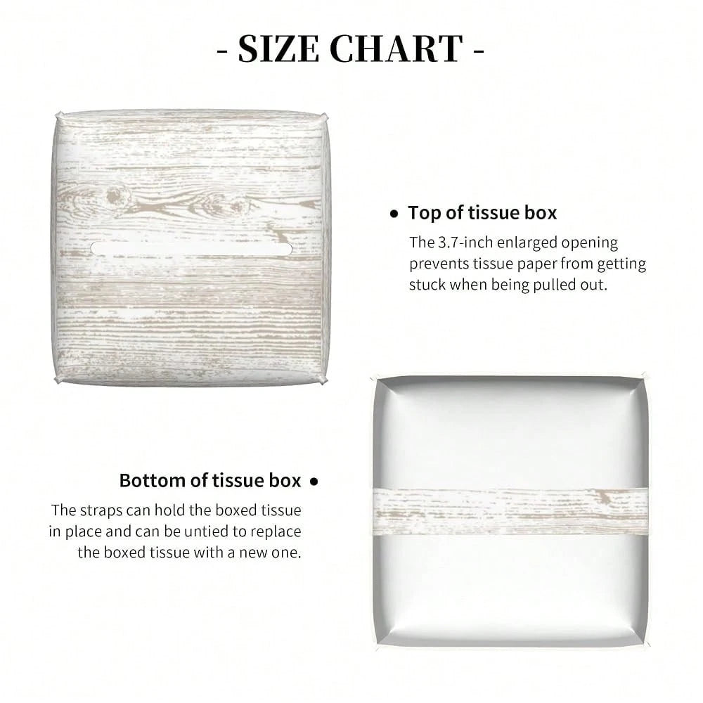 Bless You Tissue Box Cover Square, Wooden Board Texture Tissue Box Holder Waterproof Leather Facial Paper Organizer Dispenser For Bathr