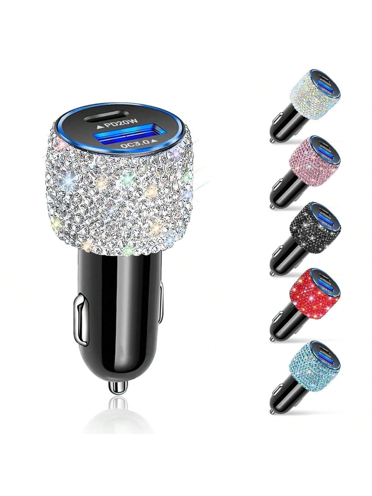 Bling Bling Car Charger, Diamond 3-In-1 Retractable Charging Cable, USB Charging Cable, Fast Charging, Cute 3-In-1 Fast Charging Cable, Suitable For Women, Compatible With Smartphones, Dashcam, GPS, P
