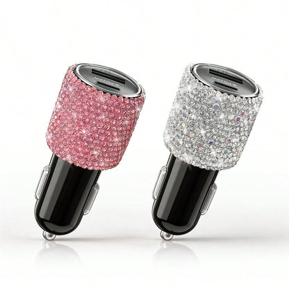 Bling Bling Car Charger, Diamond 3-In-1 Retractable Charging Cable, USB Charging Cable, Fast Charging, Cute 3-In-1 Fast Charging Cable, Suitable For Women, Compatible With Smartphones, Dashcam, GPS, P