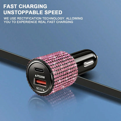 Bling Bling Car Charger, Diamond 3-In-1 Retractable Charging Cable, USB Charging Cable, Fast Charging, Cute 3-In-1 Fast Charging Cable, Suitable For Women, Compatible With Smartphones, Dashcam, GPS, P