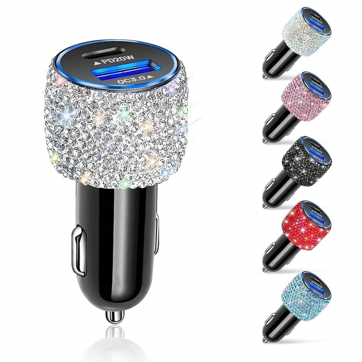 Bling Bling Car Charger, Diamond 3-In-1 Retractable Charging Cable, USB Charging Cable, Fast Charging, Cute 3-In-1 Fast Charging Cable, Suitable For Women, Compatible With Smartphones, Dashcam, GPS, P