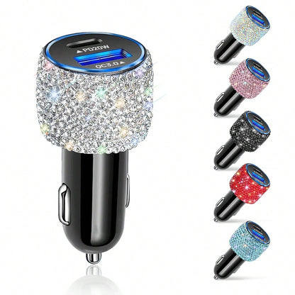 Bling Bling Car Charger, Diamond 3-In-1 Retractable Charging Cable, USB Charging Cable, Fast Charging, Cute 3-In-1 Fast Charging Cable, Suitable For Women, Compatible With Smartphones, Dashcam, GPS, P