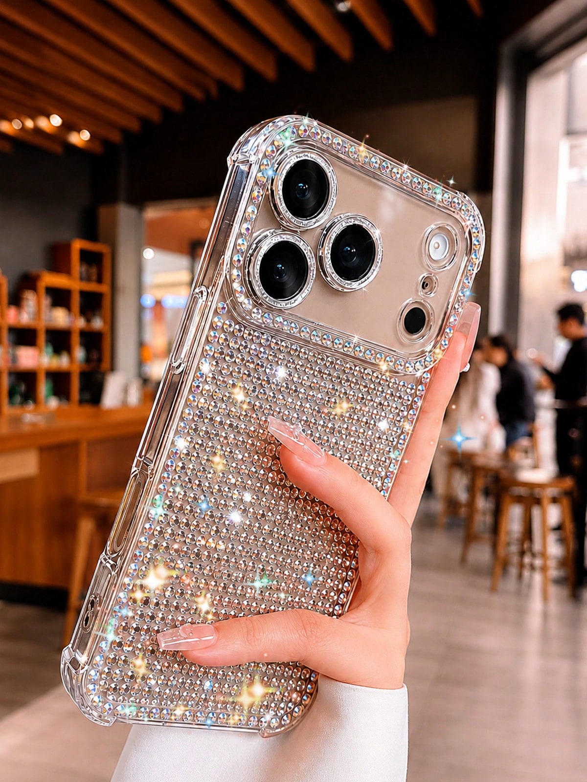 Bling Glitter Rhinestone Case Compatible With IPhone18PRO MAX, Luxury Full Diamond Sparkly Crystal Protective Phone Cover For Women Girls, Shockproof Corner Bumper Clear Frame Shiny Diamond Cell Phone