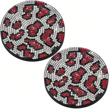 Bling Leopard Car Cup Holder Coaster, Universal Auto Non-Slip Coaster, 2.75 Inch Recessed Rubber Mat, Traps Spills & Dust, Easy Clean