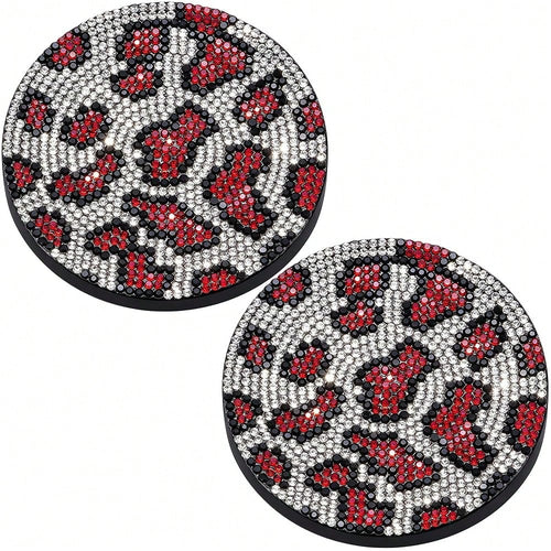 Bling Leopard Car Cup Holder Coaster, Universal Auto Non-Slip Coaster, 2.75 Inch Recessed Rubber Mat, Traps Spills & Dust, Easy Clean