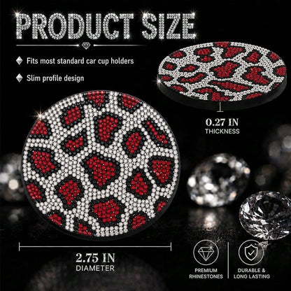 Bling Leopard Car Cup Holder Coaster, Universal Auto Non-Slip Coaster, 2.75 Inch Recessed Rubber Mat, Traps Spills & Dust, Easy Clean