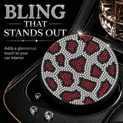 Bling Leopard Car Cup Holder Coaster, Universal Auto Non-Slip Coaster, 2.75 Inch Recessed Rubber Mat, Traps Spills & Dust, Easy Clean