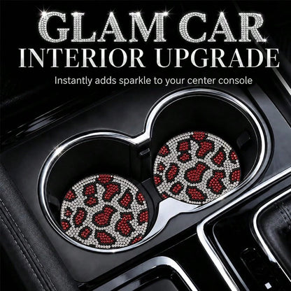 Bling Leopard Car Cup Holder Coaster, Universal Auto Non-Slip Coaster, 2.75 Inch Recessed Rubber Mat, Traps Spills & Dust, Easy Clean