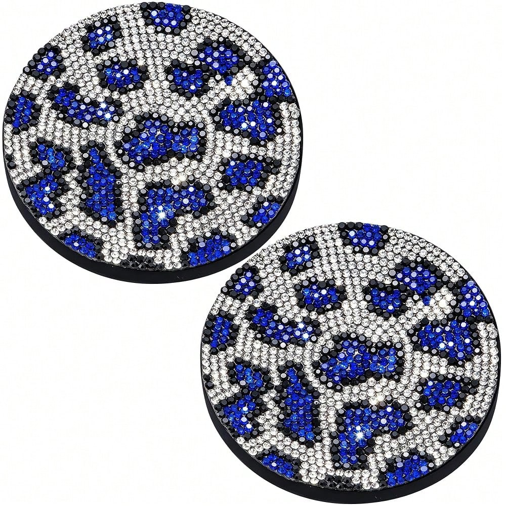 Bling Leopard Car Cup Holder Coaster, Universal Auto Non-Slip Coaster, 2.75 Inch Recessed Rubber Mat, Traps Spills & Dust, Easy Clean