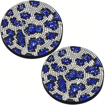 Bling Leopard Car Cup Holder Coaster, Universal Auto Non-Slip Coaster, 2.75 Inch Recessed Rubber Mat, Traps Spills & Dust, Easy Clean
