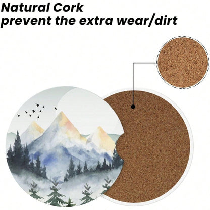 Blue Bow Car Cup Coaster 2 Pack Ceramic Absorbent Car Coasters 2.56 Inch Non-Slip Car Cup Holder Interior Car Accessories Women Girls Cup Mats With Cork Base And Finger Notch