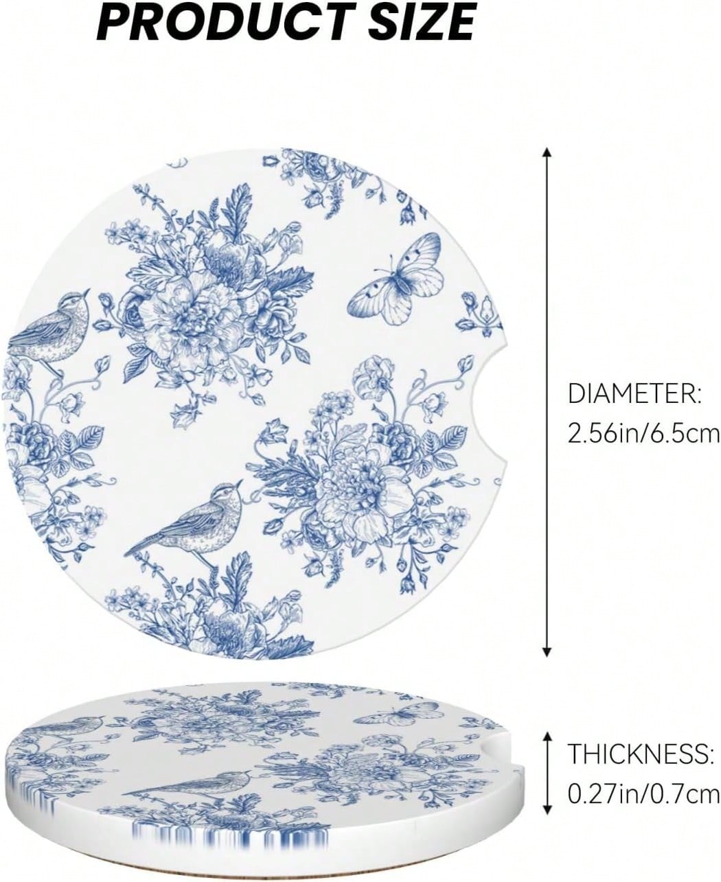 Blue Bow Car Cup Coaster 2 Pack Ceramic Absorbent Car Coasters 2.56 Inch Non-Slip Car Cup Holder Interior Car Accessories Women Girls Cup Mats With Cork Base And Finger Notch