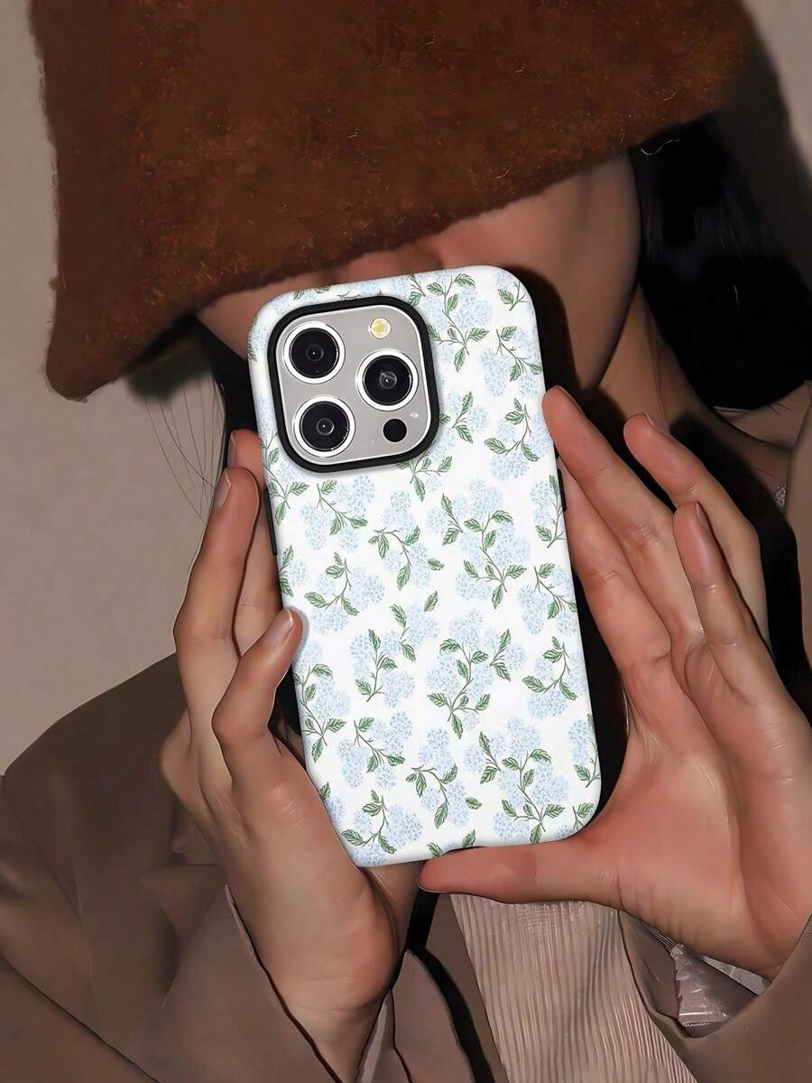 Blue Hydrangea Floral Print Element-Design Phone Case, Suitable For IPhone Models 17, 16, 15, 14 Pro Max, 13, 12, 11, XR, XS Plus Phone Cases, Made Of TPU Silicone Material, Providing Shock And Drop P