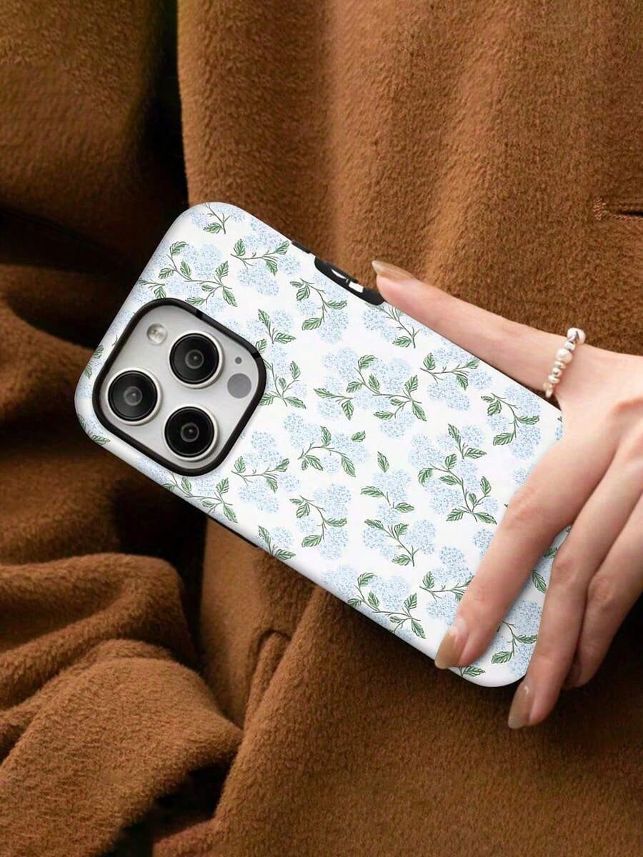Blue Hydrangea Floral Print Element-Design Phone Case, Suitable For IPhone Models 17, 16, 15, 14 Pro Max, 13, 12, 11, XR, XS Plus Phone Cases, Made Of TPU Silicone Material, Providing Shock And Drop P