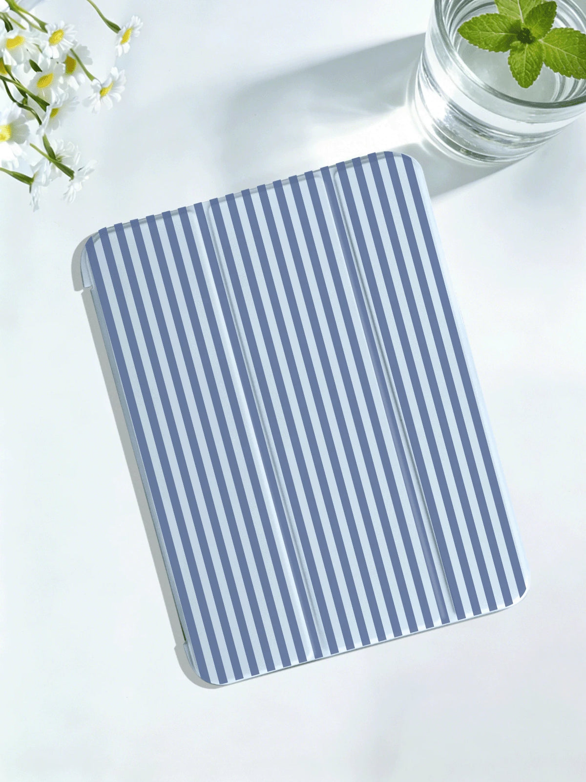 Blue Striped Protective Case, Suitable For IPad 10.2" (A16), 11" 11th Gen 2025, 9th/10th Gen, Air 4th 10.9", Galaxy Tab S6 Lite 10.4", Anti-Drop, Pencil Slot, Sleep/Wake Support, Romantic Gift
