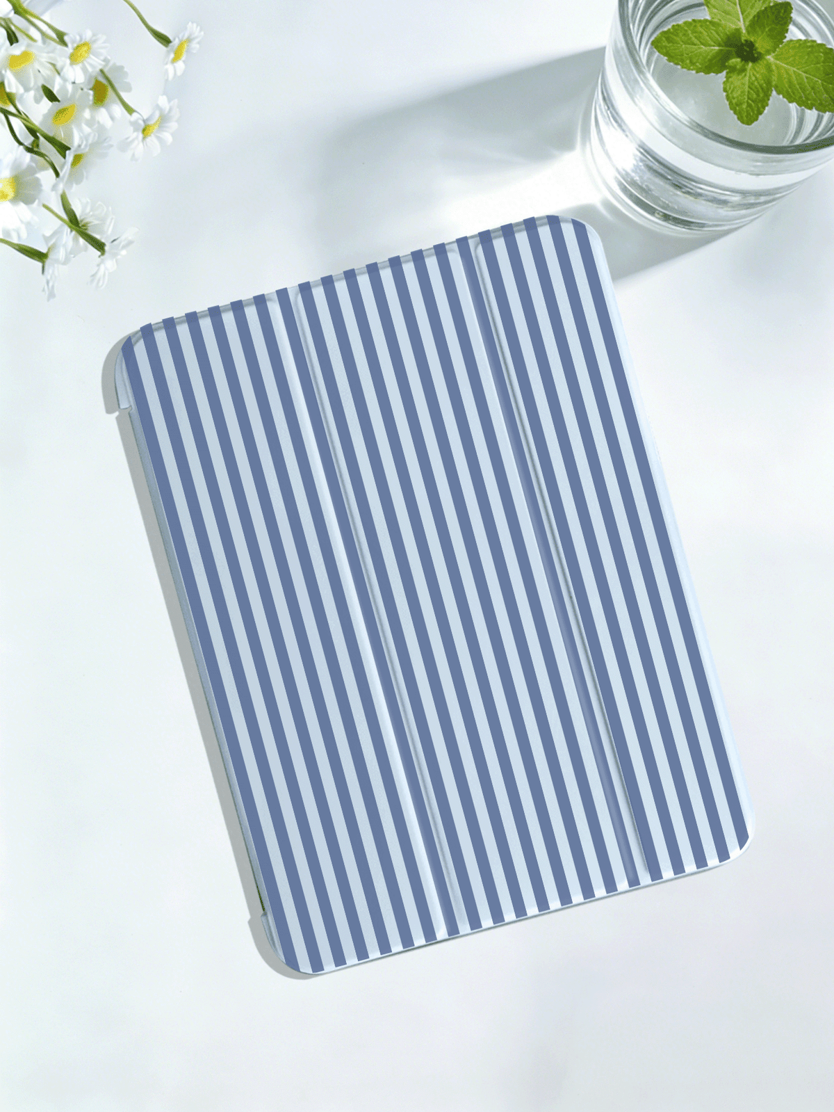 Blue Striped Protective Case, Suitable For IPad 10.2" (A16), 11" 11th Gen 2025, 9th/10th Gen, Air 4th 10.9", Galaxy Tab S6 Lite 10.4", Anti-Drop, Pencil Slot, Sleep/Wake Support, Romantic Gift
